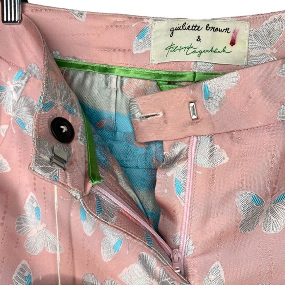 NWT Giuliette Brown & Filippa Lagerback Size 0 Pink Butterfly Jacquard Pants - Picture 9 of 9